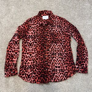 The Shirt‎ by Rochelle Behrens Button Down Blouse Red Leopard Cheetah Large